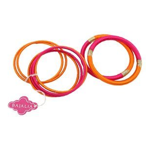 NWT Bajalia Boho Orange Pink Gold Thread Bangle Bracelet Set